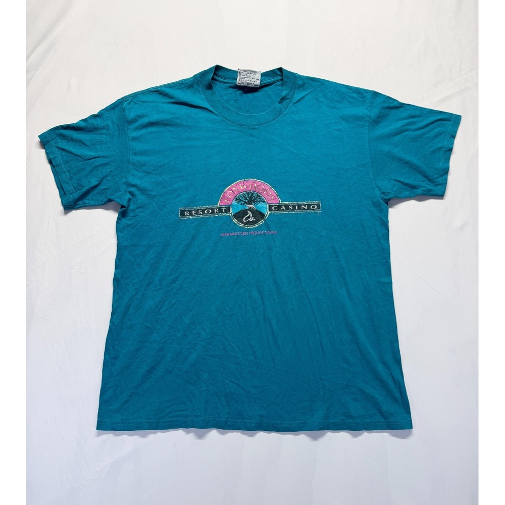 Vintage Lee Total Cotton T Shirt Mens Large Teal Graphic Foxwoods Resort Casino